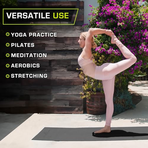 ProsourceFit Original Yoga Exercise Mat 1/4” (6mm) Thick for Comfort and Stability with Carrying Straps, Non Slip –Multiple Colors - color: Black