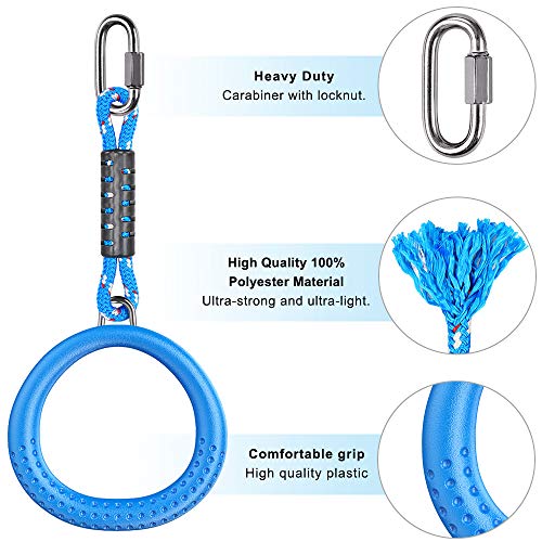 Dolibest 2 Pack of Ninja Gymnastic Rings,Monkey Ring Outdoor Backyard Ninja Accessories Set,Swing Bar Rings Obstacle Course for Training Equipment for Teens,1000LB Capacity - color: 4pack Blue Fitness Ring With 11.5"rope