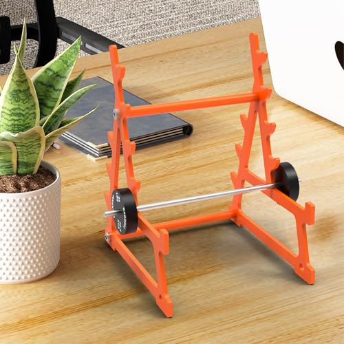 K KiNGKANG Squat Rack Pen Holder,Steel Barbell Rack Pen Holder Accessories With Mini Barbell for All Fitness Enthusiasts and Weightlifting Fans,Funny Gym Gifts（Orange）