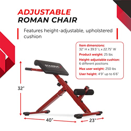 Stamina X Adjustable Ab, Back, and Core Strength Exercise, Sit-Up Fitness Hyperextension Weight Bench for At-Home Workouts - color: Red