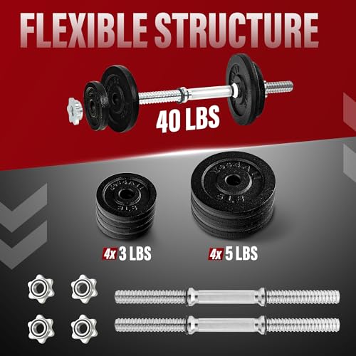Yes4All Old School Adjustable Dumbbell Set with Weight Plates, Star Lock Collars/Connector, 40lbs to 200lbs Adjustable Weight Plates Set - color: A. 40LB or 20LB Pair - Black