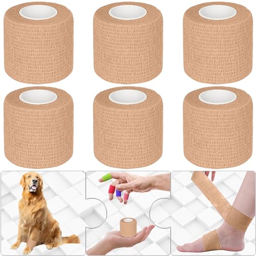 6 Pack 2 Inches Self Adhesive Bandage Wrap | Breathable Cohesive Bandage Elastic Tape for Pets, Athletic, Sports, Wrist, Knee, Ankle(5 Yards Per Roll, Skin Color) - color: Skin Color, size: 2 Inch