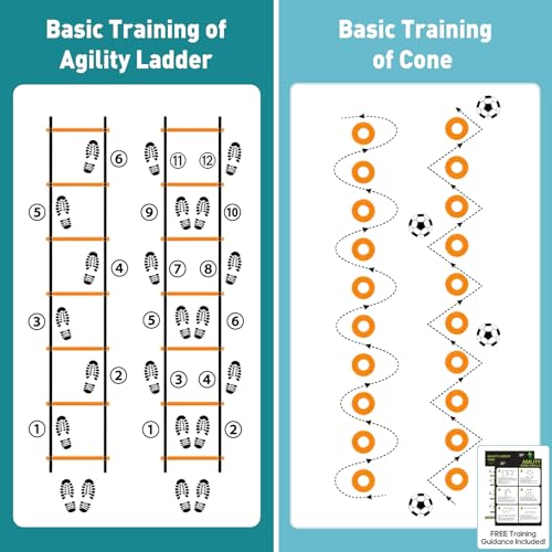 Agility Ladder Speed Training Equipment Set, 4 Adjustable Hurdles | 20 ft Ladder, 12 Cones, Jump Rope, Resistance Parachute, Soccer, Basketball, Football Practice Equipment for Youth, Adults - color: Orange, size: 17.18"*5.72"*13.32"