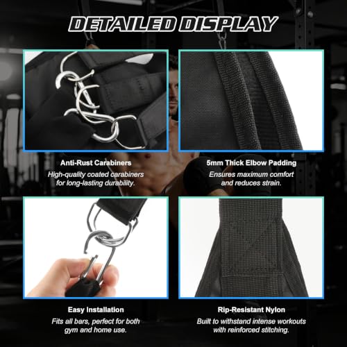 Hanging Ab Straps for Pull Up Bar, Heavy Duty Anti-Tear Abdominal Exercise Straps for Core Strength Training, Leg Raises, Knee Raises - Home Gym Abs Equipment with 2 Steel Carabiners, 2 Pack