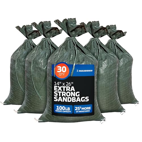 Sandbaggy - Heavy Duty Empty Sandbags For Flooding (14" X 26") - Poly Sand Bags For Flood Barrier, Weight, Construction, Earth Bag Homes - Reusable, UV Resistant - Tie Strings Attached (30 Bags) - size: 30 Count (Pack of 1)