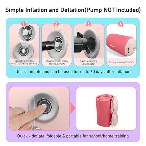 Gymnastic Air Barrel, Inflatable Tumble Track, Tumbling Mat, Roller Octagon Trainer for Back Handspring and Back-bend for Home, Gym, No Pump - color: Pink, size: 3.3'L x 2.3'D，nopump