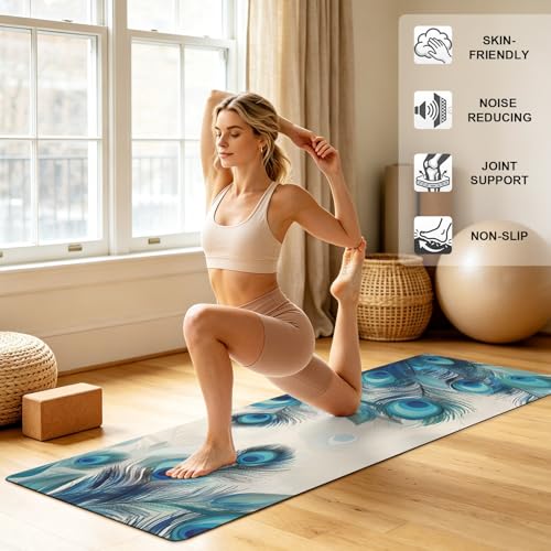 Navy Blue Grey White Yoga Mat Non Slip Abstract Art Modern Oil Painting Exercise Mat with Carrying Strap, Large Yoga Mats for Women, Workout Mats for Pilates, Stretching & Fitness - color: Teal Green, size: 68"L x 24"W