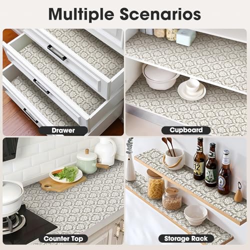 Drawer and Shelf Liner, Non-Slip Kitchen Cabinet Liners Non-Adhesive Thick Strong Grip Waterproof Washable Mats Protect Dresser Shelves Cupboard Bathroom Cabinets, Boho: Beige, 12 in X 10 FT - color: Boho: Beige, size: 11.8"W x 118"L