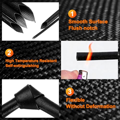 MECCANIXITY 3ft Braided Cable Sleeve, 1" ID 200C Heat Resistant 1500V Fiberglass Wire Insulation Cord Protector Organizer Wires Management for Motor Engine Fuel Line, Black - color: Black, size: 3ft-25mm