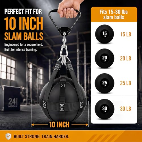 Indoor Slam Ball Medicine Balls Bag with Handles, Heavy Duty Weight Throw Practice Accessory, Reinforced Polyester Webbing & Steel Hardware, Fits 15-30 Lbs, Ball Not Include