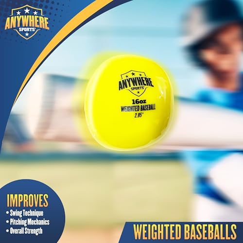 Anywhere Sports Weighted 16 oz Training Baseballs - Hitting & Pitching for All Skill Levels - Improve Power and Mechanics with Weighted Baseball Training Balls, 2.85” Diameter - style: 6-Ball Bundle