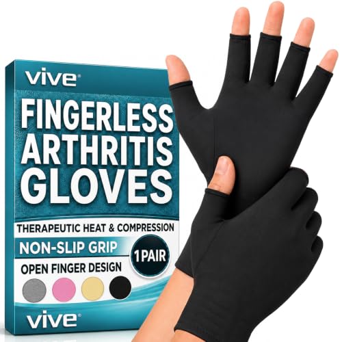 Vive Arthritis Gloves - Men, Women Rheumatoid Compression Hand Glove | Osteoarthritis- Arthritic Joint Pain Relief - Carpal Tunnel Wrist Support - Open Finger, Fingerless Thumb for Computer Typing - color: Black, size: Large