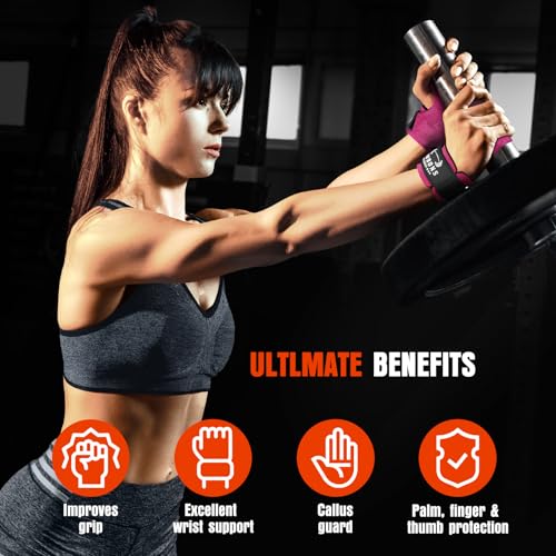Weight Lifting Wrist Straps, Gym Straps Weight Lifting for Deadlift and Powerlifting, Double Layer Leather Wrist Wraps with Padded Cushion Wrist Loop, Weightlifting Grips for Men and Women - color: Rose Red