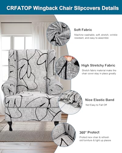CRFATOP 2 Piece Stretch Wingback Chair Cover Printed Wing Chair Slipcovers Spandex Fabric Wingback Armchair Covers with Elastic Bottom for Living Room Bedroom Wingback Chair,C30 - color: Color C30