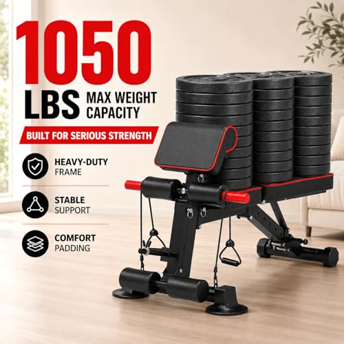 K KiNGKANG Adjustable Weight Bench,1050 lbs Foldable Workout Bench with 8 Back Positions, Incline Decline Flat Exercise Bench for Home Gym Full Body Strength Training - color: Black