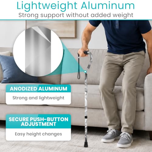 Vive Walking Cane for Women, Men, Elderly - Patented Offset Grip - Lightweight Adjustable Walking Aid with a Non-Slip Tip - Sturdy Balancing Mobility Aid for Seniors - color: Grey Poly