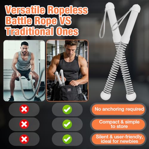 2PCS Ropeless Battle Ropes, Weighted Cordless Battle Ropes for Home Gym, Portable Silent Workout Rope Fitness Equipment for Full Body Toning, Low-Impact Workout, Strength & HIIT, Gray - style: Gray