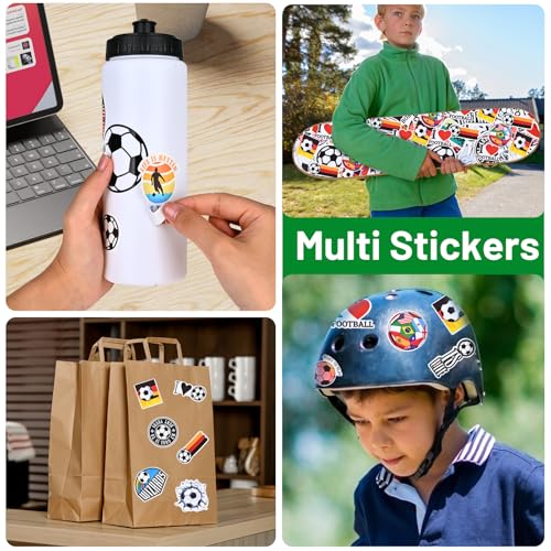 Soccer Party Favors, 2 Pack Soccer Water Bottles with 200 PCS Stickers | 20oz Sports Squeeze Bottle & Soccer Stickers, BPA-Free Reusable Water Bottles Bulk for Boys, Gifts For Team - style: 3# 2 Pack-Soccer