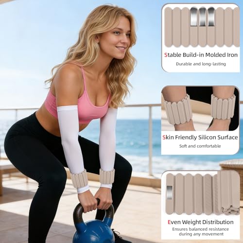 Abahub Adjustable Wrist & Ankle Weights 2Pack, Wearable Silicone Weighted Bracelet for Women, Arm Leg Weights for Home Gym Workout, Jogging, Yoga & Pilates - color: Magnetic Beige, size: 2.2LB Pair (1.1LB Each)