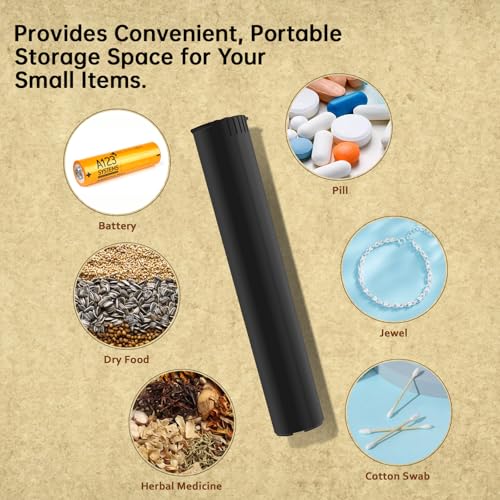 LaSyL 116mm Pre Roll Tubes, Waterproof Airtight Odor Sealing Smell Proof Container with Squeeze Pop Top, BPA Free, Black
