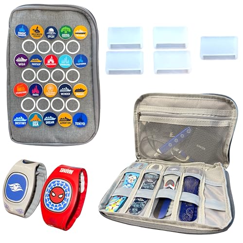 MagicBand+ Travel Case. Includes 5 MagicBand Protectors and 20 Custom Park/Ship-Themed Stickers. Disney World Accessories for Trip. Disney Cruise Essentials.