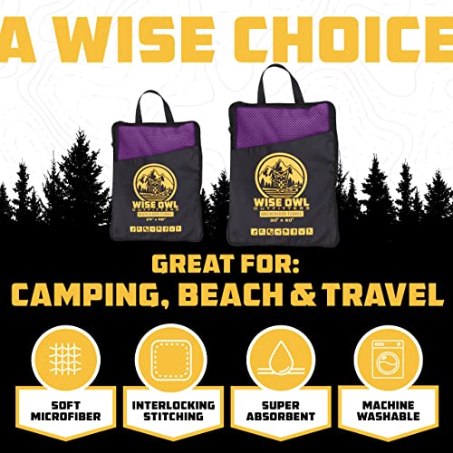 Wise Owl Outfitters Microfiber Camping Towel - Quick Dry Towel for Travel, Backpacking, Hiking, Beach, Gym & Yoga - Compact, Fast Drying & Lightweight - color: Purple, size: X-Large (30x60) + Washcloth (12x24)