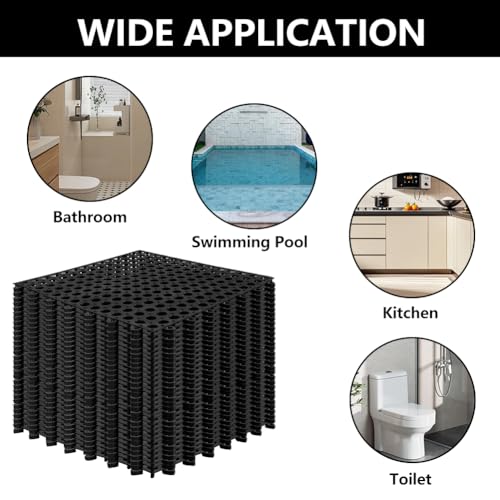 30 Pack Drainage Interlocking Tiles, 12"x12" Modular Interlocking Floor Tiles with 1 Pc Plastic Hammer Non Slip Rubber Floor mat with Holes for Pool Bathroom Deck Kitchen Patio (30, Black) - color: Black