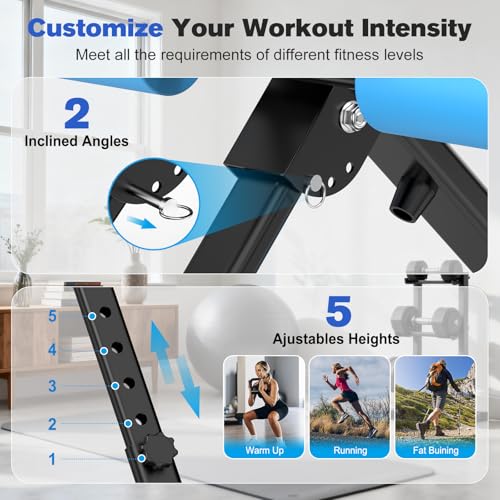 RELIFE REBUILD YOUR LIFE AB Workout Machine Adjustable Ab Trainer Machine Foldable Ab Cruncher Strength Training Equipment for Home Gym, Full Body Workout Equipment 440 LBS - color: Blue