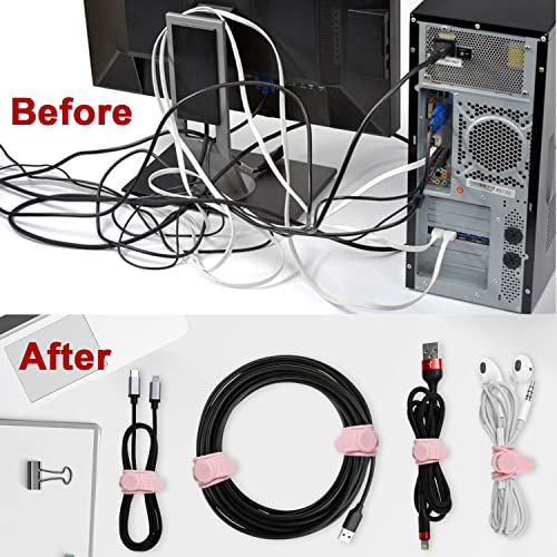 16Pcs Silicone Cable Ties Cord Organizer for Bundling Earphone, Phone Charger, Computer Cords, Reusable Wire Cable Management in Home,Office,Kitchen,School,Travel (Pink) - color: Pink, size: 4.2 Inch