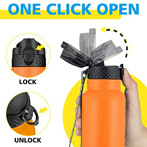 Han's Bottle Sports Water Bottle - 24 Oz, Straw Lid, Leak Proof, Vacuum Insulated Stainless Steel, Double Walled, Thermo Mug,Fire - color: Fire, size: 24 Ounces