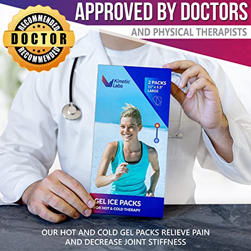 Reusable Gel Ice Packs for Injuries by Kinetic Labs (2 Pack) - Hot Cold Packs for Injuries 11" x 5.3" - Flexible Ice Packs for Back Head Knee Shoulder Neck Ankle Elbow Feet Headaches Surgery (Large) - size: Large (Pack of 2)