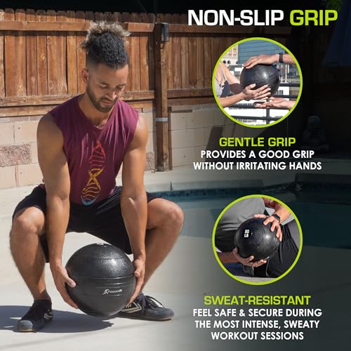 ProsourceFit Slam Medicine Balls 5, 10, 15, 20, 25, 30, 50lbs Smooth and Tread Textured Grip Dead Weight Balls for Strength and Conditioning Exercises, Cardio and Core Workouts - color: Classic - Black, size: 50 LB