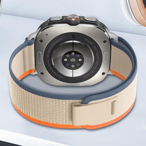Trail Band for Samsung Galaxy Watch Ultra Bands 47mm Men/Women,Rugged Fabric Nylon Alpine Sport Loop Strap for Samsung Galaxy Watch 7 Ultra Band 47 mm 2024 Breathable Replacement Wristband - color: Orange Beige