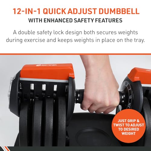 BodySport 40 Pound Adjustable Dumbbells – Includes 12 Free Weights, Ranging from 3 to 40 Pounds, Ideal for Home Gym Workouts and Weight Training - style: 40LB - SINGLE