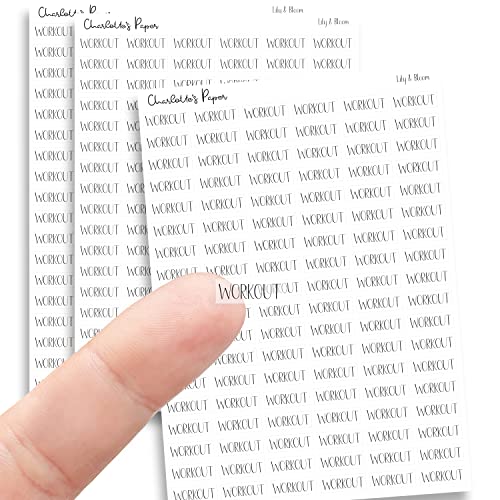 Micro Clear Workout Stickers, 270 stickers .30" tall, Black Lettering, Modern Functional Planning Stickers, Waterproof, Removable, Planning Stickers for School