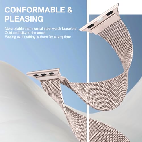 Stainless Steel Milanese Loop Compatible with Apple Watch Bands 38mm 40mm 41mm 42mm men and women, Magnetic Clasp Replacement for iWatch Ultra Series 11 10 9 8 7 SE 6 5 4 3 2 1 - color: Rose Gold (Series 11 10), size: 38/40/41/42mm(Series 11/10)