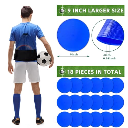 12/24Pcs Poly Spot Markers 4 inch/9 inch Non-Slip Rubber Agility Training Markers Floor Dots Flat Field Cones for Football Basketball Soccer School Exercise Drills Gym Dance Practice 6 Colors - style: 9 inch 18 Pcs Blue (PVC)