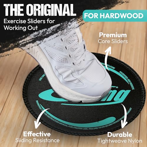 Gliding 9” Sliders for Working Out on Hardwood/Tile Floors, 1 Pair 4 Videos | The Original Exercise Sliders Disc for Full Body Fitness, Pilates, Core, Physical Therapy and Resistance Workouts - color: Black (Hardwood)
