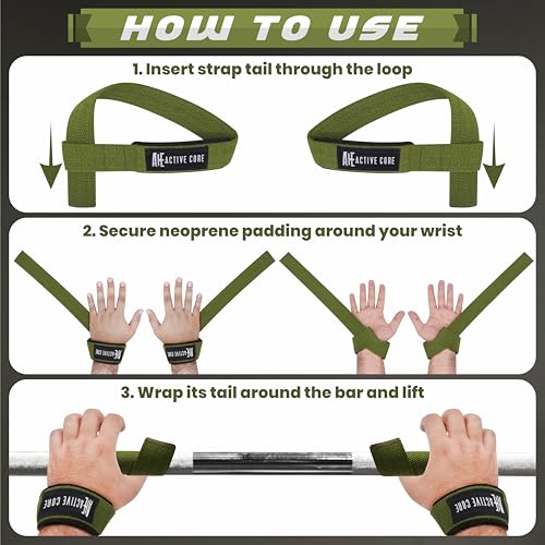 Lifting Wrist Straps for Weightlifting, Weight Lifting Straps Gym Strength Training, Neoprene Padded Wrist Support, Deadlift Straps for Men & Women, 22.5 Inch Cotton - color: Military Green