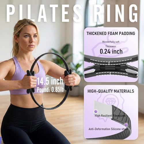 JKSHMYT Pilates Ring Fitness Circle for Women, Pilates Equipment – 14.5" Home Magic Exercise Workout, Better me Pilates Essentials Starter Set for Beginners Toning Inner Thighs, Arms and Core - color: Dark