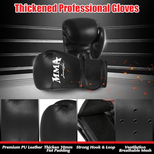 Filled Punching Bag for Adults, 4FT PU Leather Hanging Boxing Bag with 11lb Sponge Filler & 12OZ Boxing Gloves, Heavy Kicking Bag Boxing Equipment for MMA Training Karate Kickboxing - style: Fighting