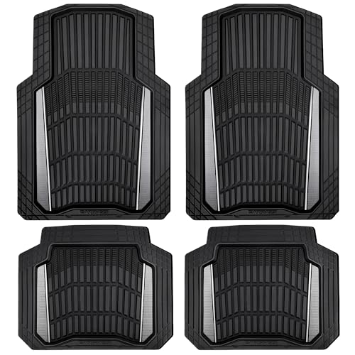 CAR PASS Heavy Duty Rubber Car Floor Mats, Deep Waterproof Car Floor Mats All Weather, Aluminum Film Floor Mats for Cars Non-Slip Universal Trim to Fit for SUVs Trucks Sedans Vans, Black Grey Metallic - color: Black Gray
