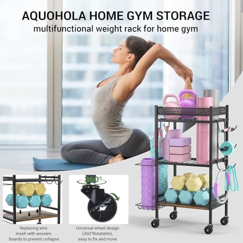 Dumbbell Rack Stand Only, Home Weight Rack for Dumbbells Kettlebells Yoga Mat, Home Gym Storage Rack with Wheels and Hooks, Space Saving Workout Equipment Organizer. ﻿