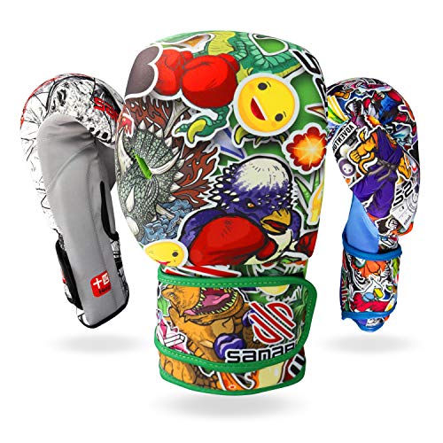 Sticker Bomb Adult Boxing Gloves - color: Dino Jungle, size: 12 OZ
