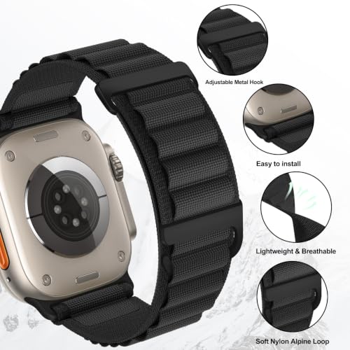 Alpine Loop Compatible with Apple Watch 3 Band 49mm 46mm 45mm 44mm 42mm 41mm 40mm 38mm Men Women, Nylon Sport Loop for Apple Watch Ultra 2/1 iWatch Series 11 10 9 8 7 6 5 4 3 2 1 SE - color: Black/Black