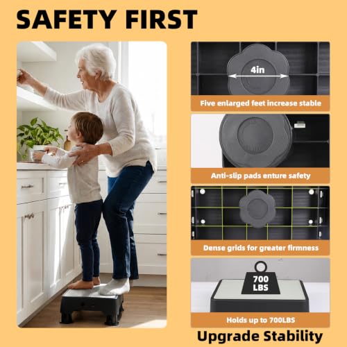 Adjustable Step Stool for Adults, Toddler Step Stools, 800 LBS Capacity Non-Slip Safety Step Platform for Elderly and Kids, Portable Stair Assist for Cars, Bedside, Kitchen, and Shower, White - color: White