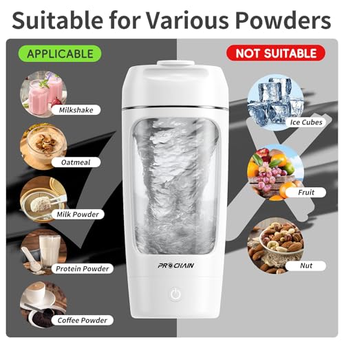 PROCHAIN Electric Protein Shaker Bottle, 22oz BPA-Free Tritan Mixer | USB Rechargeable, Shaker Cups for Protein Shakes, Portable Mixer, with Powder Storage Cup, for Gym, Workout, Sports Nutrition - color: White