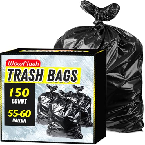 150 Count 55-60 Gallon Trash Bags, Sturdy & Tear-Resistant Commercial Can Liners 55 Gallon, Large Garbage Bags, Large Black Trash Bags for Commercial, Lawn and Leaf Bags - style: 55-60 Gallon - 150 Count
