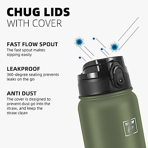 Fanhaw 40 oz Insulated Stainless Steel Water Bottle with Chug Lid, Leakproof & Sweat-Free Extra-Large Metal Bottle for Outdoor, Hiking & Gym (Olive Green) - color: Olive Green, style: 40 Ounces
