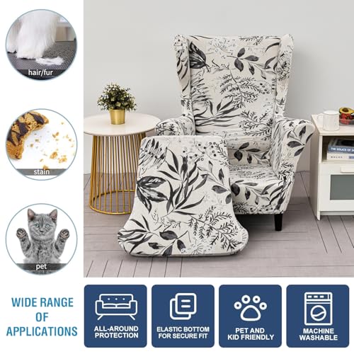 NILUOH Wingback Chair Slipcover 2 Pieces, Stretch Spandex Wingback Chair Covers Washable Slipcover for Wingback Armchairs Non-Slip Furniture Protector with Elastic Bottom for Living Room - color: 251